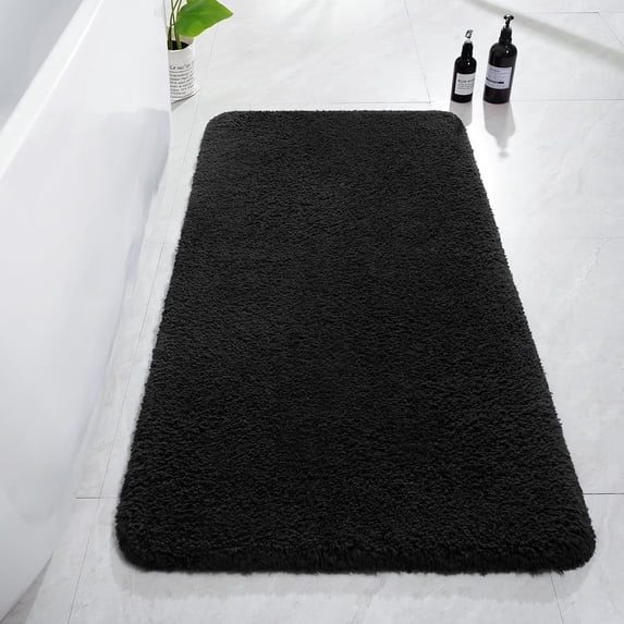Softlife Absorbent Bathroom Rugs Microfiber Non Slip Bath Mat for Bathroom Soft Shaggy Rug,48"x24",Black