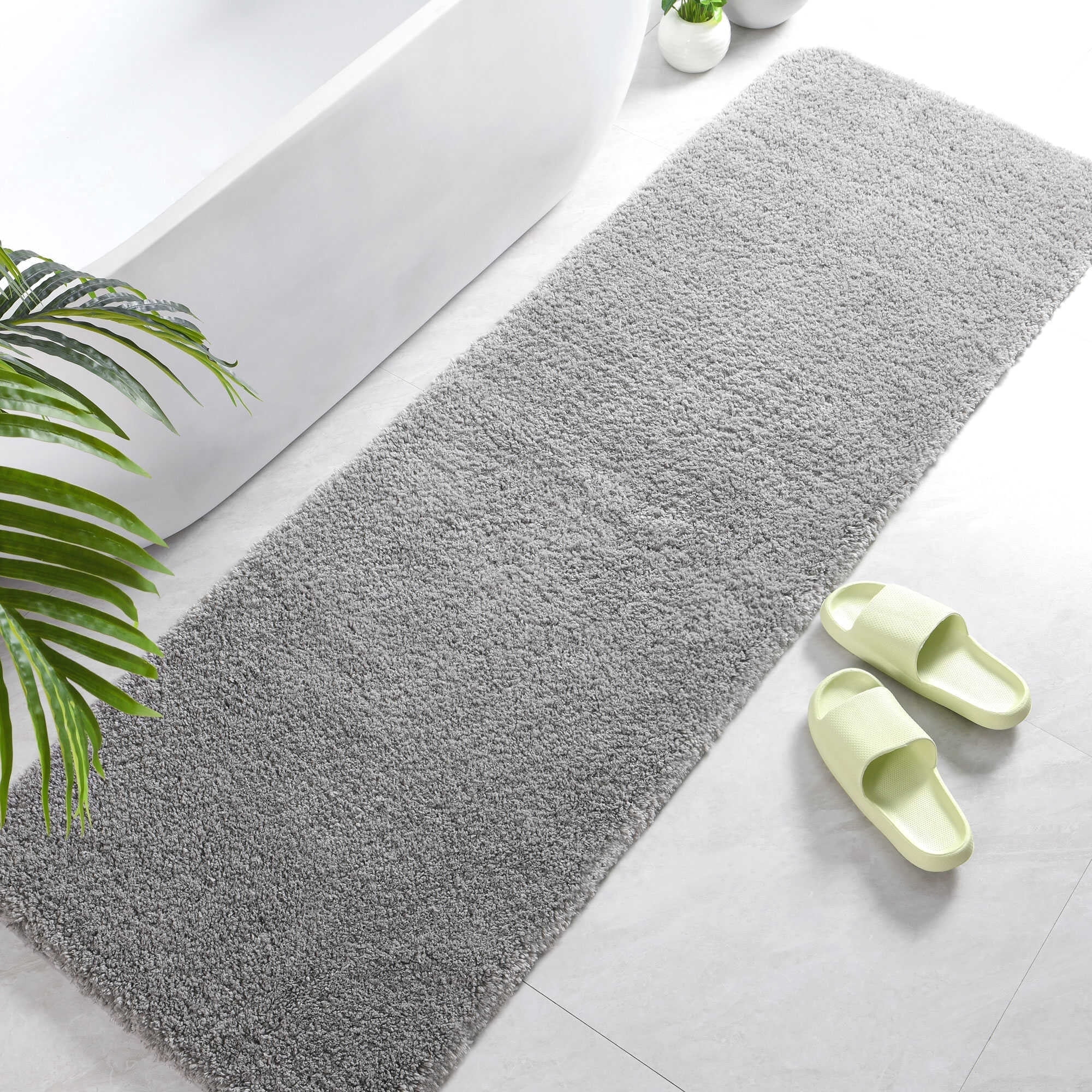 Softlife Absorbent Bathroom Rugs Microfiber Non Slip Bath Mat for Bathroom Soft Shaggy Rug,48"x24",Gray