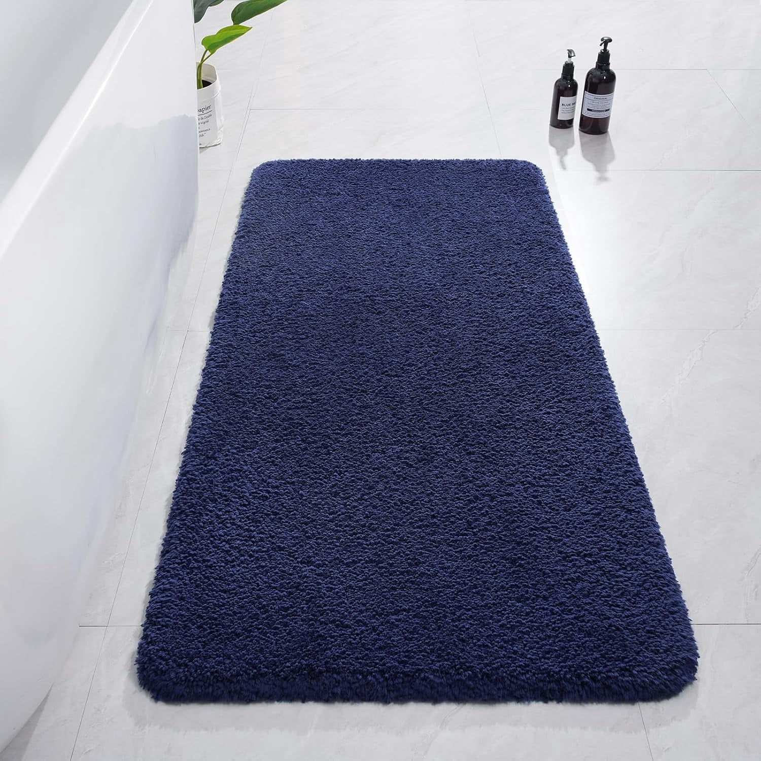 Softlife Absorbent Bathroom Rugs Microfiber Non Slip Bath Mat for Bathroom Soft Shaggy Rug,48"x24",Navy