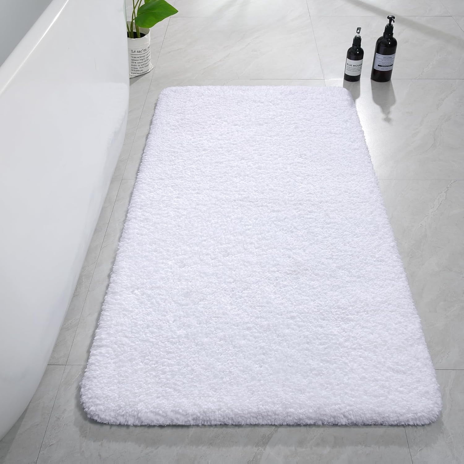 Softlife Absorbent Bathroom Rugs Microfiber Non Slip Bath Mat for Bathroom Soft Shaggy Rug,48"x24",White