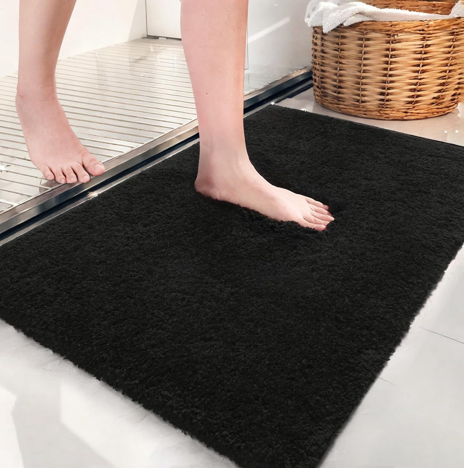 Softlife Absorbent Bathroom Rugs Microfiber Non Slip Bath Mat for Bathroom Soft Shaggy Rug,36"x24",Black