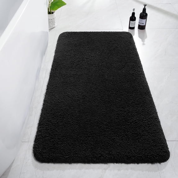 Softlife Absorbent Bathroom Rugs Microfiber Non Slip Bath Mat for Bathroom Soft Shaggy Rug,60"x24",Black