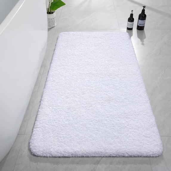 Softlife Absorbent Bathroom Rugs Microfiber Non Slip Bath Mat for Bathroom Soft Shaggy Rug,60"x24",White