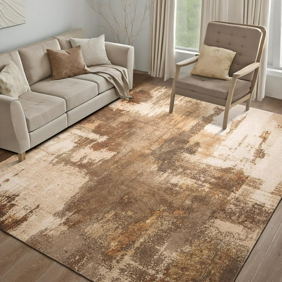 Softlife Modern Abstract Contemporary Faux Wool Area Rug, 4' x 6', Brown