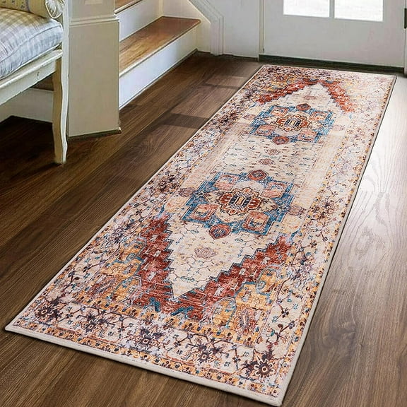 Softlife Oriental Traditional Area Rug for Living Room Durable Washable Persian Carpet Non Slip Boho Rugs for Bedroom, 2'x6', Orange