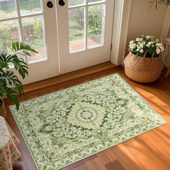 Softlife Retro Distressed Medallion Area Rug Soft Carpet, 2' x 3', Green