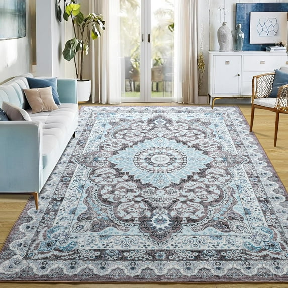 Softlife Retro Distressed Medallion Faux Wool Area Rug, 4' x 6', Brown