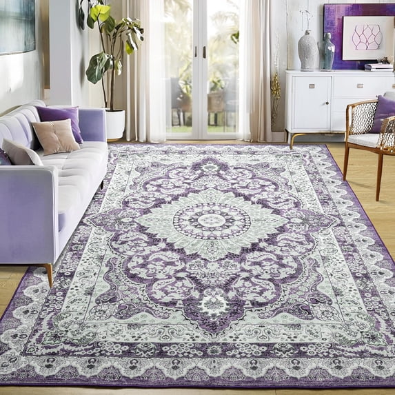 Softlife Retro Distressed Medallion Faux Wool Area Rug, 8' x 10', Purple