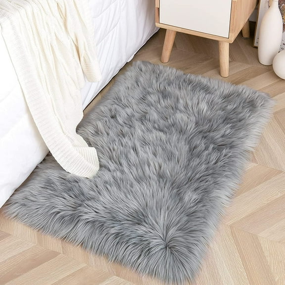 Softlife Shaggy Faux Rug,Luxury Fluffy Carpet For Living Room,Bedroom,2'x3',Gray