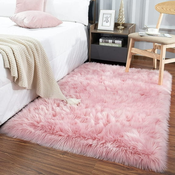 Softlife Shaggy Faux Rug,Luxury Fluffy Carpet For Living Room,Bedroom,2'x4',Pink