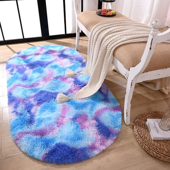 Softlife Soft Rainbow Area Rugs for Children Room, Fluffy Colorful Rugs Cute Floor Carpets Shaggy Playing Mat for Kids Baby Girls Bedroom Nursery Home Decor,2.6'x5.3',Purple
