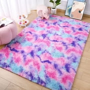 Softlife Soft Rainbow Area Rugs Fluffy Colorful Rugs Cute Floor Carpets Shaggy Playing Mat for Bedroom Home Decor,3x5,Hot Pink