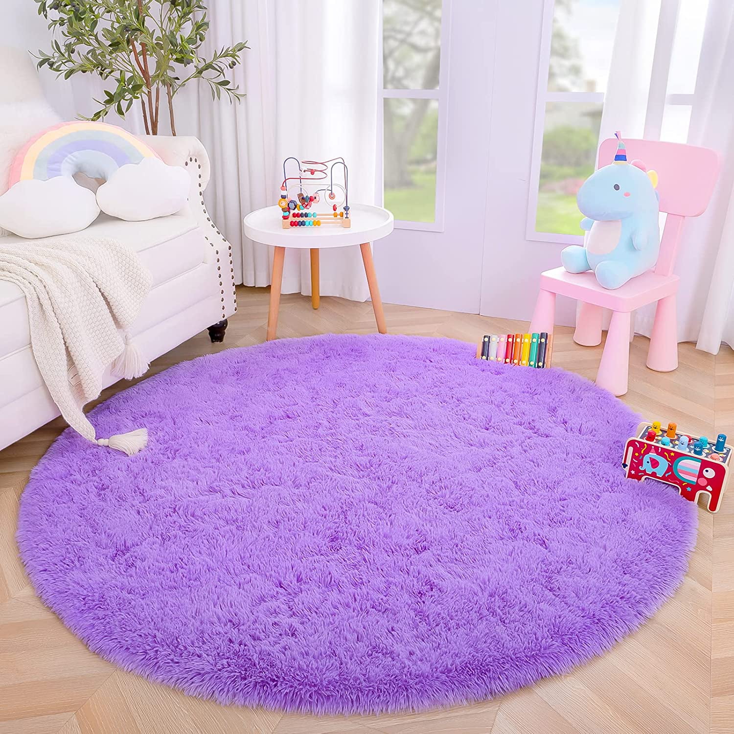Round Rug Fuzzt Softlife Soft Round Shaggy Rug,Fluffy Circle Rug for Boys Girls,Fuzzy ...