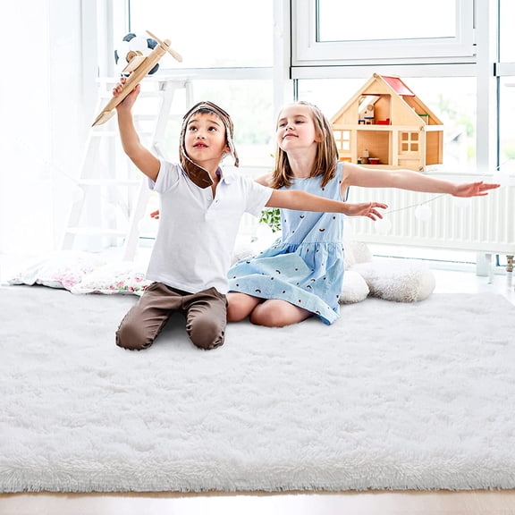 Softlife Stylish Soft Shaggy Velvet Carpet for Living Room/Bedroom, Fluffy Area Rugs, 4' x 5.9' , Cream