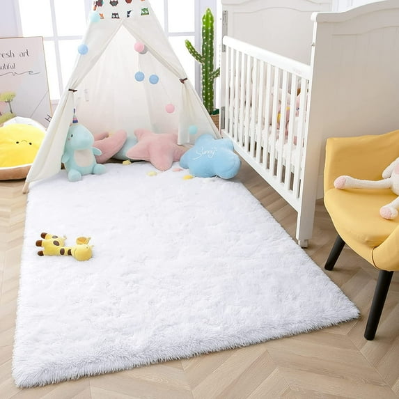 Softlife Stylish Soft Shaggy Velvet Carpet for Living Room Bedroom, Fluffy Area Rugs,3'x5',White