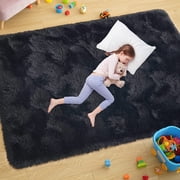 Softlife Stylish Soft Shaggy Velvet Carpet for Living Room/Bedroom, Fluffy Area Rugs, 4 x 5.9 , Black