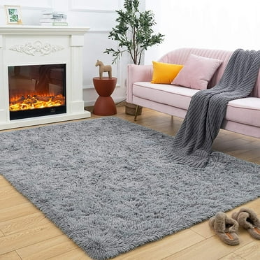 Softlife Stylish Soft Shaggy Velvet Carpet for Living Room/Bedroom, Fluffy Rugs, 5' x 8' , Gray