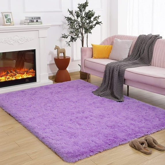 Softlife Stylish Soft Shaggy Velvet Carpet for Living Room/Bedroom, Fluffy Rugs, 5' x 8' , Purple