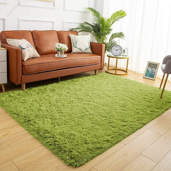 Softlife Stylish Soft Shaggy Velvet Carpet for Living Room/Bedroom, Fluffy Rugs,6' x 9',Olive Green