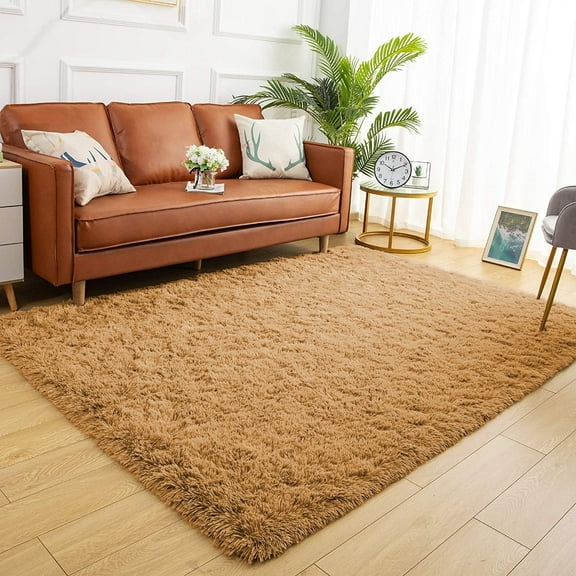 Softlife Stylish Soft Shaggy Velvet Carpet for Living Room/Bedroom, Fluffy Rugs,6' x 9',Tan