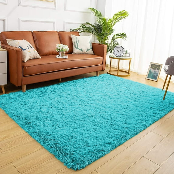 Softlife Stylish Soft Shaggy Velvet Carpet for Living Room/Bedroom, Fluffy Children Rugs,6' x 9',Turquoise