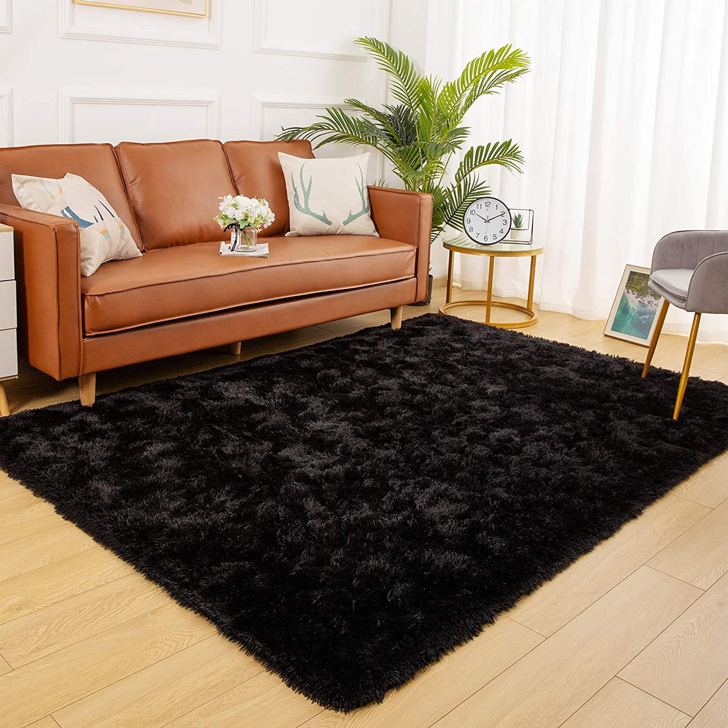 Black 8' x 10' Shag Memory Foam Kids Area Rug