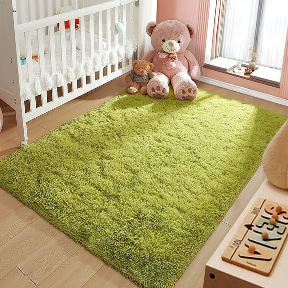 Softlife Super Soft Fluffy Velvet Carpet for Bedroom, 4' x 5.3' , Green