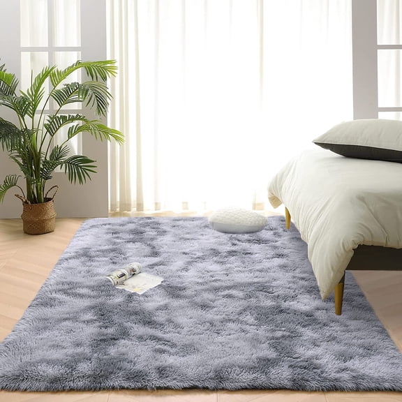 Softlife Super Soft Plush Tie Dye Velvet Rugs for Home Decor,Fluffy carpet For Living Room,Bedroom,4'x6',Gray