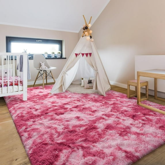 Softlife Super Soft Plush Tie Dye Velvet Rugs for Home Decor,Fluffy carpet For Living Room,Bedroom,5' x 8',Blush