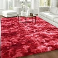thumbnail image 1 of Softlife Super Soft Plush Tie Dye Velvet Rugs for Home Decor,Fluffy carpet For Living Room,Bedroom,5' x 8',Red, 1 of 7