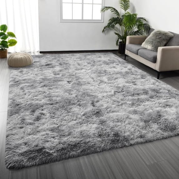 Softlife Super Soft Plush Tie Dye Velvet Rugs for Home Decor,Fluffy carpet For Living Room,Bedroom,5'x8',Gray