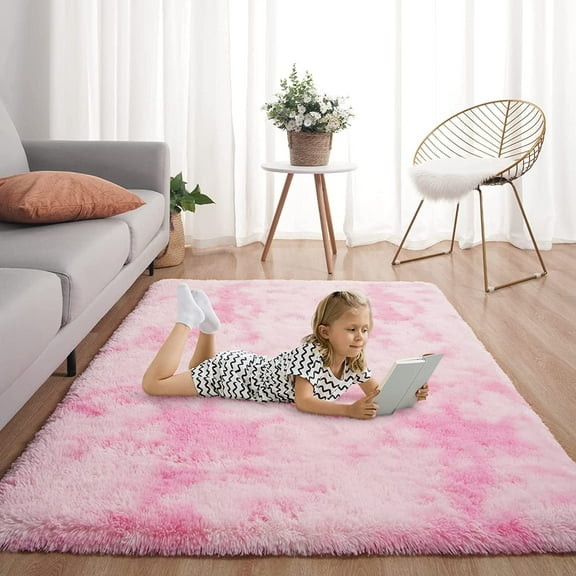 Softlife Super Soft Plush Tie Dye Velvet Rugs for Home Decor,Fluffy carpet For Living Room,Bedroom,5'x8',Pink