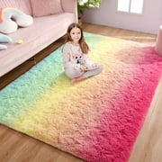 Softlife Super Soft Plush Tie Dye Velvet Rugs for Home Decor,Fluffy carpet For Living Room,Bedroom,Kids Room,5'x8',Gradient Green Pink