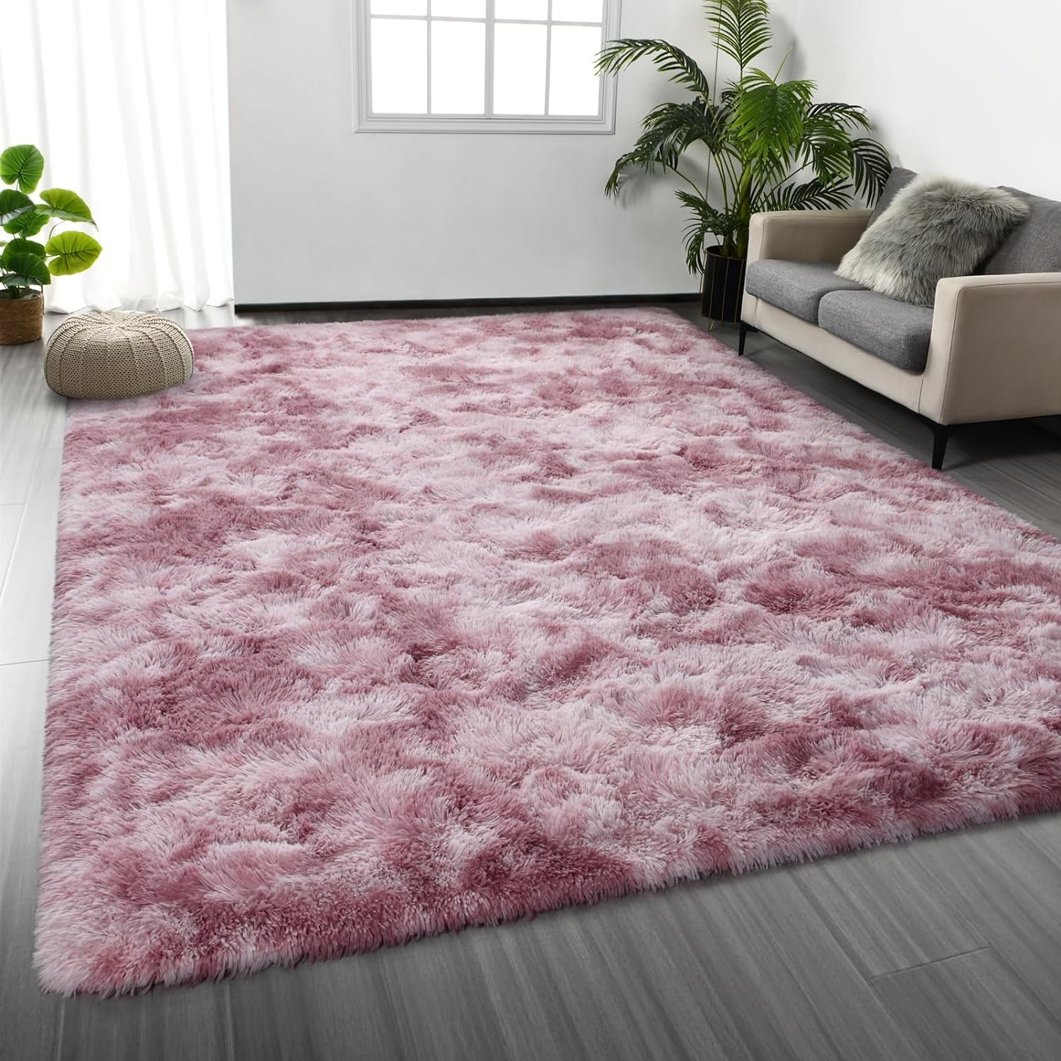 Pink and Purple Tie-Dye Shag Faux Fur 6' x 9' Rug
