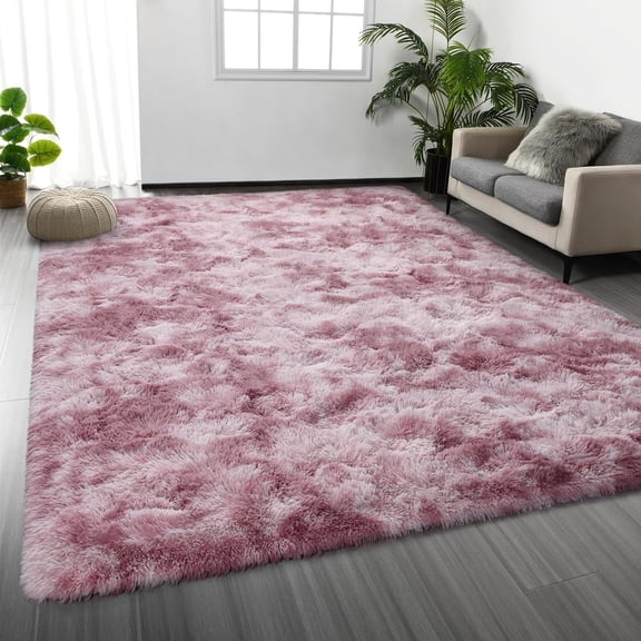 Softlife Soft Plush Tie Dye Velvet Rugs for Home Decor,Fluffy Carpet for Living Room,Bedroom,6' x 9',Pink Purple