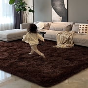 Softlife Fluffy Soft Rug Contemporary Chocolate Brown Soild Area Rug, 5.3 x 7.5