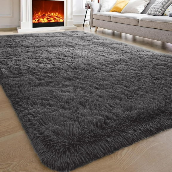 Softlife Super Soft Rug For Living Room Fluffy Rugs For Dorm Room Cute Plush carpet For Bedroom,4' x 5.3',Dark Gray