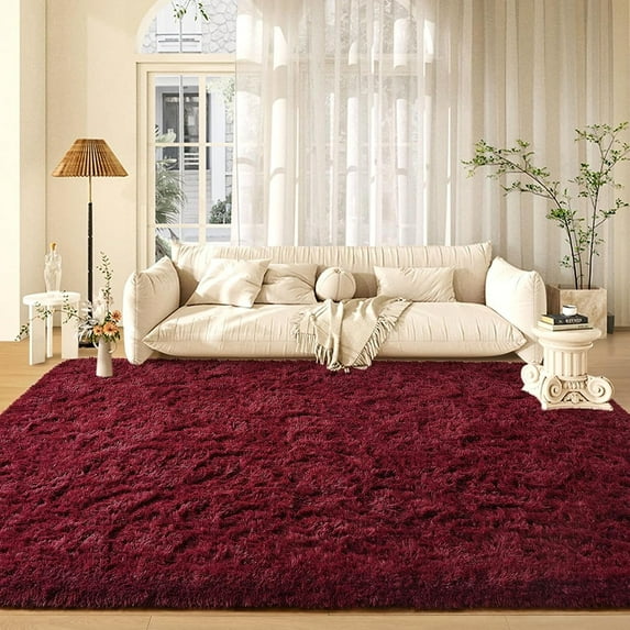 Softlife Super Soft Rug For Living Room Fluffy Rugs For Dorm Room Cute Plush carpet For Bedroom,8'x 10',Dark Red