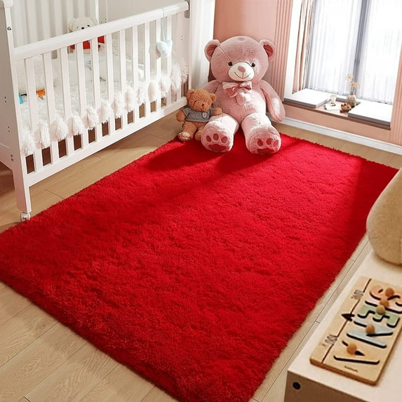 Softlife Super Soft Rug For Living Room Fluffy Rugs For Dorm Room Cute Plush carpet For Bedroom,3' x 5',Red