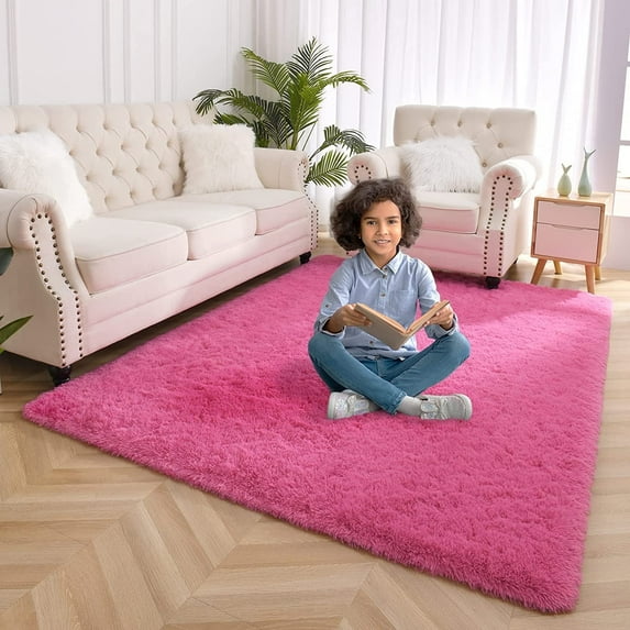 Softlife Super Soft Shaggy Area Rugs for Living Room Fluffy Carpets for Bedroom Home Decor,5.3'X7.5', Hot Pink