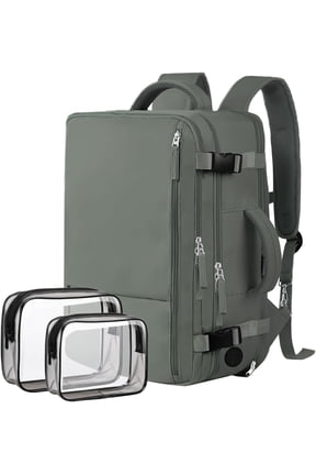 Travel Bag,17" Laptop Backpack Allowed On The Plane,Large Carry On Backpack,Waterproof Backpack,School Bag,Hiking Backpack,Green(Including 2pcs Wash Bags)