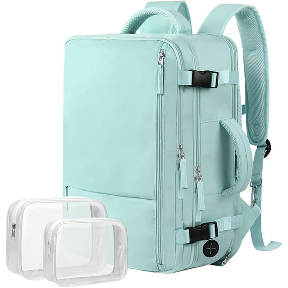 Softlife Travel Bag,17" Laptop Backpack Allowed On The Plane,Large Carry On Backpack,Waterproof Backpack,School Bag,Hiking Backpack,Mint Green(Including 2pcs Wash Bags)
