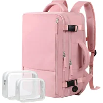 Softlife Travel Bag,17" Laptop Backpack Allowed On The Plane,Large Carry On Backpack,Waterproof Backpack,School Bag,Hiking Backpack,Pink(Including 2pcs Wash Bags)