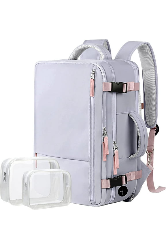 Travel Bag,17" Laptop Backpack Allowed On The Plane,Large Carry On Backpack,Waterproof Backpack,School Bag,Hiking Backpack,Purple(Including 2pcs Wash Bags)