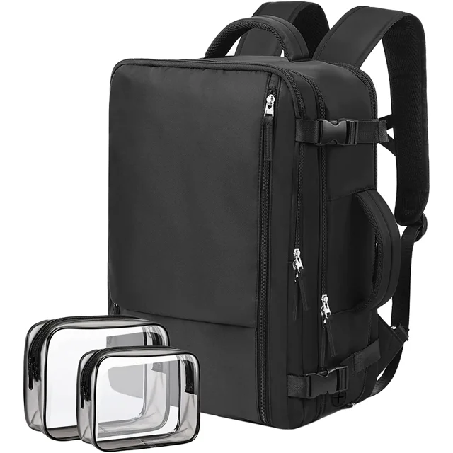 "Softlife 17"" Laptop Backpack, TSA Approved, Waterproof, Carry on with 2 Wash Bags, Black