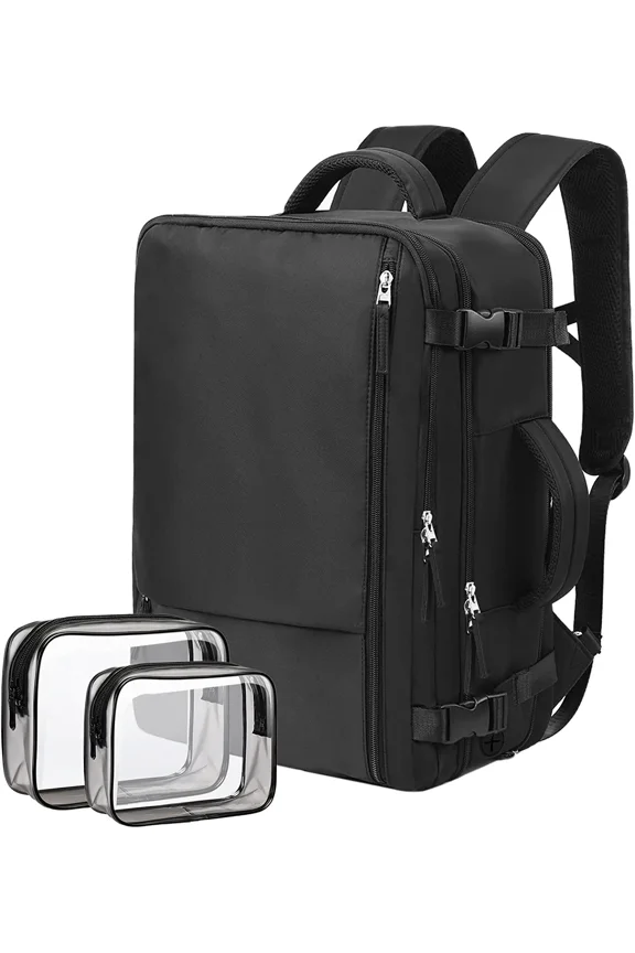 Travel Bag,17" Laptop Backpack Allowed on the Plane,Large Carry on Backpack,Waterproof Backpack,School Bag,Hiking Backpack,Black(Including 2pcs Wash Bags)