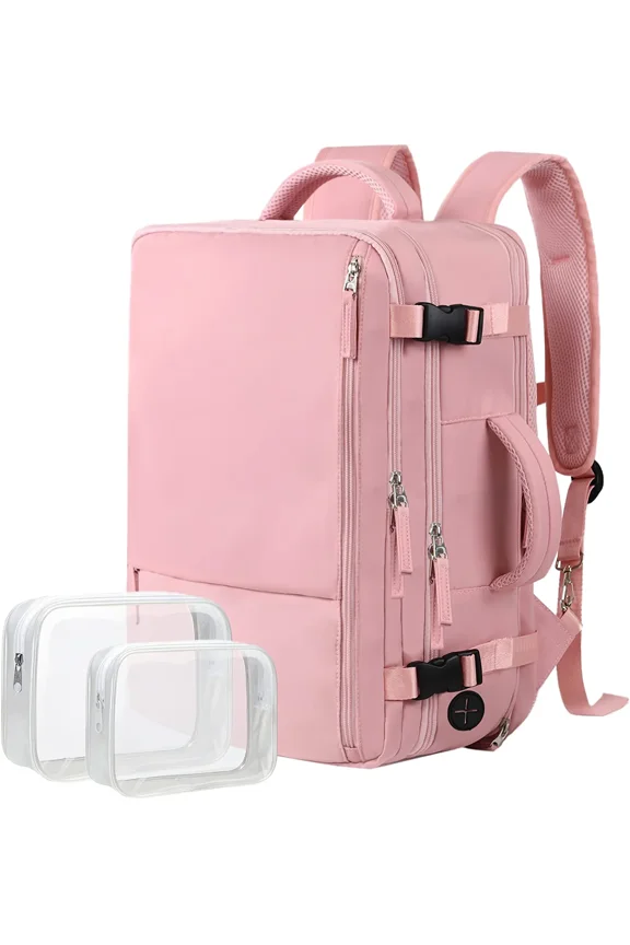 Travel Bag,17" Laptop Backpack Allowed On The Plane,Large Carry On Backpack,Waterproof Backpack,School Bag,Hiking Backpack,Pink(Including 2pcs Wash Bags)
