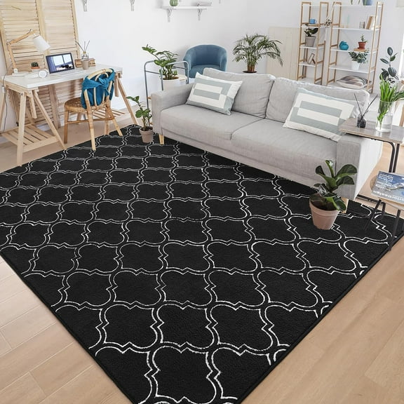 Softlife Ultra Cozy Area Rug Stylish Shag Plush Carpets for Bedroom Living Room College Dorms Home Decor,3'x 5',Geometric Dark Gray