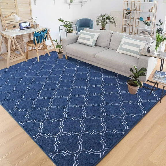 Softlife Ultra Cozy Area Rug Stylish Shag Plush Carpets for Bedroom Living Room College Dorms Home Decor,4'x 6',Geometric Navy Blue