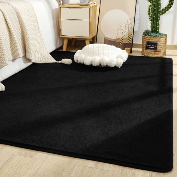 Softlife Modern Contemporary Black Solid Area Rugs, 4' x 6', Non Slip